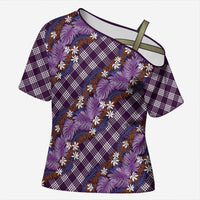 Polynesian Monstera Tiare Floral Cross Shoulder Shirt Lavender Tropical Plaid LT01 Female Purple - Polynesian Pride