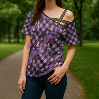 Polynesian Monstera Tiare Floral Cross Shoulder Shirt Lavender Tropical Plaid LT01 - Polynesian Pride