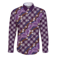 Polynesian Monstera Tiare Floral Family Matching Off The Shoulder Long Sleeve Dress and Hawaiian Shirt Lavender Tropical Plaid - Polynesian Pride