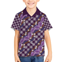Polynesian Monstera Tiare Floral Family Matching Off The Shoulder Long Sleeve Dress and Hawaiian Shirt Lavender Tropical Plaid - Polynesian Pride