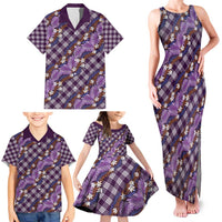 Polynesian Monstera Tiare Floral Family Matching Tank Maxi Dress and Hawaiian Shirt Lavender Tropical Plaid - Polynesian Pride