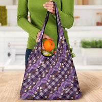Polynesian Monstera Tiare Floral Grocery Bag Lavender Tropical Plaid - Polynesian Pride