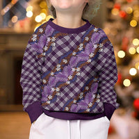 Polynesian Monstera Tiare Floral Kid Ugly Christmas Sweater Lavender Tropical Plaid LT01 - Polynesian Pride