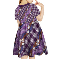 Polynesian Monstera Tiare Floral Kid Short Sleeve Dress Lavender Tropical Plaid LT01 - Polynesian Pride