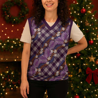 Polynesian Monstera Tiare Floral Christmas Knitted V-Neck Vest Lavender Tropical Plaid LT01 - Polynesian Pride