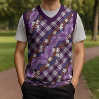 Polynesian Monstera Tiare Floral Christmas Knitted V-Neck Vest Lavender Tropical Plaid LT01 - Polynesian Pride