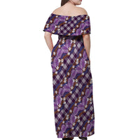 Polynesian Monstera Tiare Floral Off Shoulder Maxi Dress Lavender Tropical Plaid LT01 - Polynesian Pride