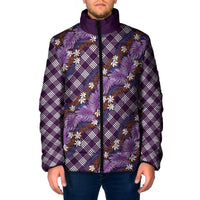 Polynesian Monstera Tiare Floral Padded Jacket Lavender Tropical Plaid LT01 Men Purple - Polynesian Pride