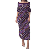 Polynesian Monstera Tiare Floral Puletasi Lavender Tropical Plaid LT01 Long Dress Purple - Polynesian Pride