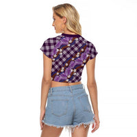 Polynesian Monstera Tiare Floral Raglan Cropped T Shirt Lavender Tropical Plaid LT01 - Polynesian Pride