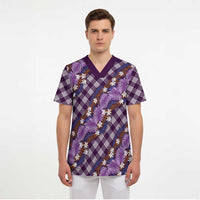 Polynesian Monstera Tiare Floral Scrub Top Lavender Tropical Plaid LT01 - Polynesian Pride