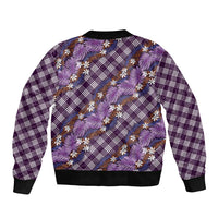Polynesian Monstera Tiare Floral Sleeve Zip Bomber Jacket Lavender Tropical Plaid - Polynesian Pride