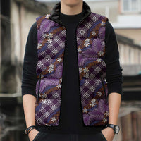 Polynesian Monstera Tiare Floral Sleeveless Puffer Jacket Lavender Tropical Plaid LT01 - Polynesian Pride