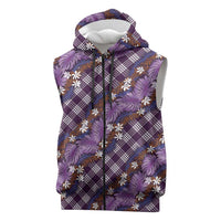 Polynesian Monstera Tiare Floral Sleeveless Zip Hoodie Lavender Tropical Plaid LT01 Purple - Polynesian Pride