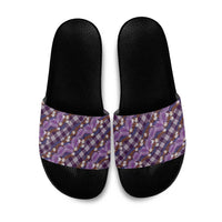 Polynesian Monstera Tiare Floral Slide Sandals Lavender Tropical Plaid - Polynesian Pride