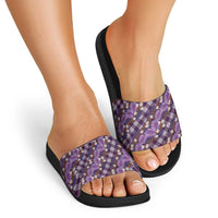 Polynesian Monstera Tiare Floral Slide Sandals Lavender Tropical Plaid - Polynesian Pride