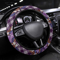 Polynesian Monstera Tiare Floral Steering Wheel Cover Lavender Tropical Plaid LT01 Universal Fit Purple - Polynesian Pride