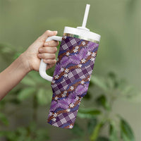 Polynesian Monstera Tiare Floral Tumbler With Handle Lavender Tropical Plaid - Polynesian Pride