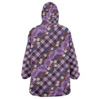 Polynesian Monstera Tiare Floral Wearable Blanket Hoodie Lavender Tropical Plaid LT01 - Polynesian Pride