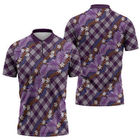 Polynesian Monstera Tiare Floral Zipper Polo Shirt Lavender Tropical Plaid LT01 - Polynesian Pride