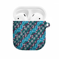 Polynesian Monstera Tiare Floral AirPods Case Dark Teal Tropical Plaid LT01 Teal - Polynesian Pride