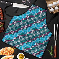 Polynesian Monstera Tiare Floral Apron Dark Teal Tropical Plaid LT01 Teal - Polynesian Pride