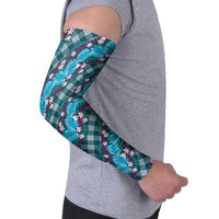 Polynesian Monstera Tiare Floral Arm Sleeves Dark Teal Tropical Plaid LT01 - Polynesian Pride