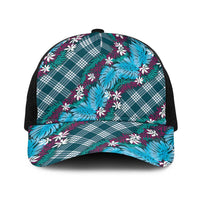 Polynesian Monstera Tiare Floral Baseball Net Cap Dark Teal Tropical Plaid LT01 One Size Black Teal - Polynesian Pride