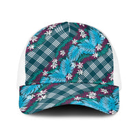 Polynesian Monstera Tiare Floral Baseball Net Cap Dark Teal Tropical Plaid LT01 One Size White Teal - Polynesian Pride