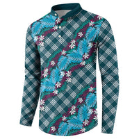 Polynesian Monstera Tiare Floral Button Sweatshirt Dark Teal Tropical Plaid LT01 - Polynesian Pride