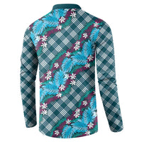 Polynesian Monstera Tiare Floral Button Sweatshirt Dark Teal Tropical Plaid LT01 - Polynesian Pride