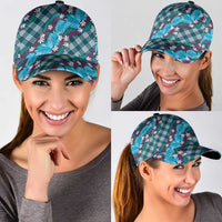 Polynesian Monstera Tiare Floral Classic Cap Dark Teal Tropical Plaid LT01 - Polynesian Pride
