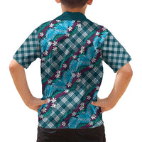 Polynesian Monstera Tiare Floral Family Matching Puletasi and Hawaiian Shirt Dark Teal Tropical Plaid - Polynesian Pride