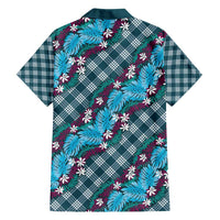 Polynesian Monstera Tiare Floral Family Matching Puletasi and Hawaiian Shirt Dark Teal Tropical Plaid - Polynesian Pride