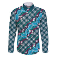 Polynesian Monstera Tiare Floral Family Matching Puletasi and Hawaiian Shirt Dark Teal Tropical Plaid - Polynesian Pride