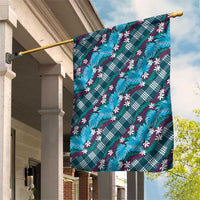 Polynesian Monstera Tiare Floral Garden Flag Dark Teal Tropical Plaid - Polynesian Pride
