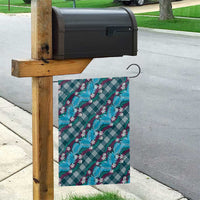 Polynesian Monstera Tiare Floral Garden Flag Dark Teal Tropical Plaid - Polynesian Pride