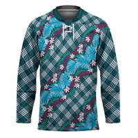 Polynesian Monstera Tiare Floral Hockey Jersey Dark Teal Tropical Plaid LT01 Unisex Teal - Polynesian Pride