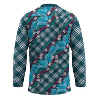 Polynesian Monstera Tiare Floral Hockey Jersey Dark Teal Tropical Plaid LT01 - Polynesian Pride