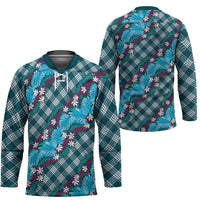Polynesian Monstera Tiare Floral Hockey Jersey Dark Teal Tropical Plaid LT01 - Polynesian Pride