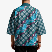 Polynesian Monstera Tiare Floral Kimono Dark Teal Tropical Plaid LT01 - Polynesian Pride