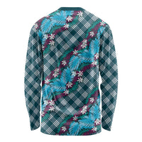 Polynesian Monstera Tiare Floral Long Sleeve Shirt Dark Teal Tropical Plaid LT01 - Polynesian Pride