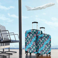 Polynesian Monstera Tiare Floral Luggage Cover Dark Teal Tropical Plaid - Polynesian Pride