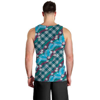 Polynesian Monstera Tiare Floral Men Tank Top Dark Teal Tropical Plaid LT01 - Polynesian Pride