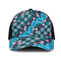 Polynesian Monstera Tiare Floral Mesh Trucker Cap Dark Teal Tropical Plaid LT01 One Size Black Teal - Polynesian Pride