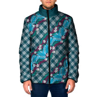 Polynesian Monstera Tiare Floral Padded Jacket Dark Teal Tropical Plaid LT01 Men Teal - Polynesian Pride