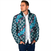 Polynesian Monstera Tiare Floral Padded Jacket Dark Teal Tropical Plaid LT01 - Polynesian Pride