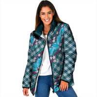 Polynesian Monstera Tiare Floral Padded Jacket Dark Teal Tropical Plaid LT01 Women Teal - Polynesian Pride