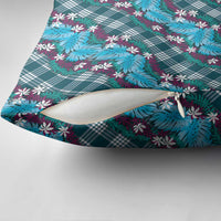 Polynesian Monstera Tiare Floral Pillow Cover Dark Teal Tropical Plaid - Polynesian Pride