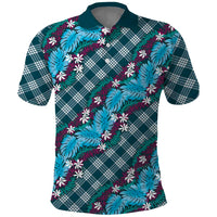 Polynesian Monstera Tiare Floral Polo Shirt Dark Teal Tropical Plaid LT01 Teal - Polynesian Pride